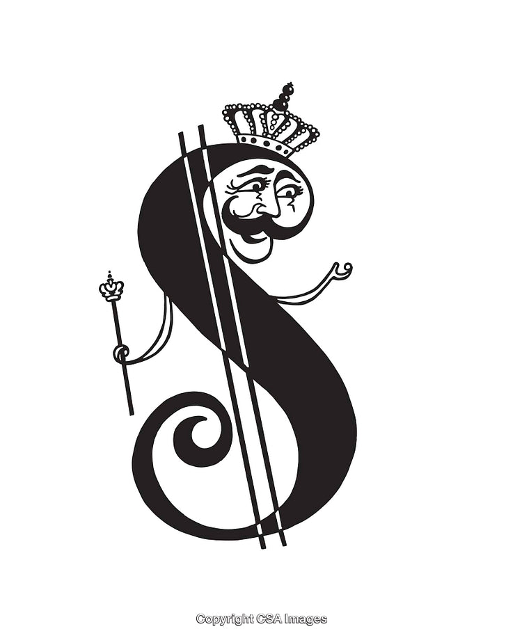 Illustration of a Decorative Crowned Cartoon Character Incorporated into Typography