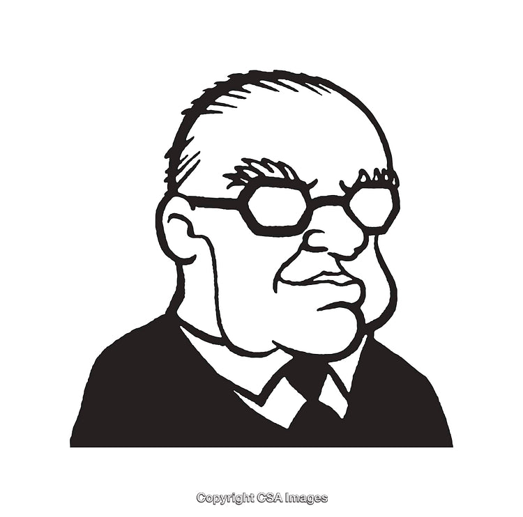Black and White Line Art Drawing of a Professional Man in Glasses