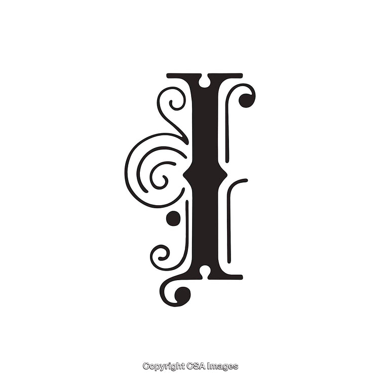 Elegant Ornamental Letter I With Black Swirls and Decorations
