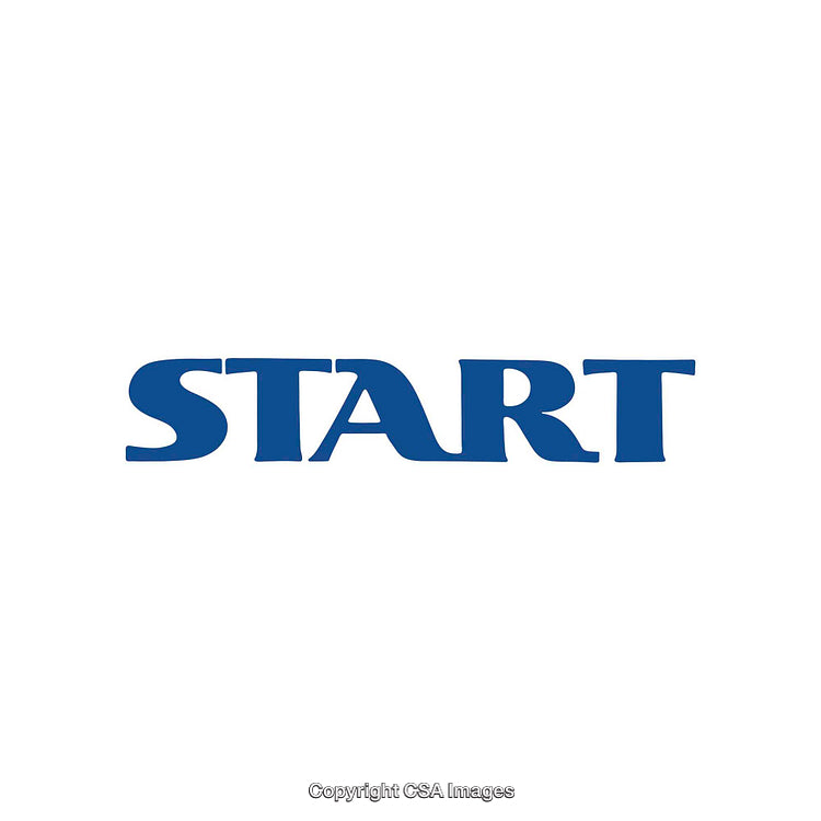 Blue Stylized Start Text on White Background