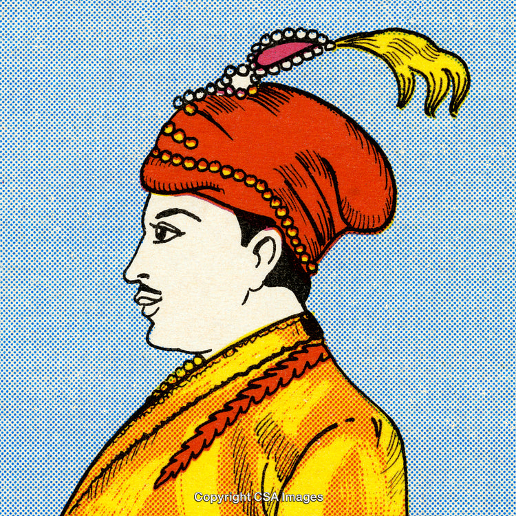 Illustration of a Historical Figure in Traditional Attire and Headdress