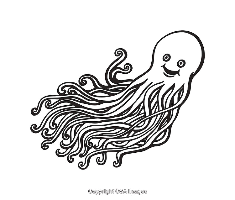 Cute Octopus Line Art Illustration with Smiling Expression in Black and White
