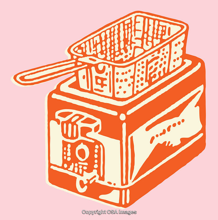 Colorful Line Art Illustration of a Retro Style Fryer on Pink Background