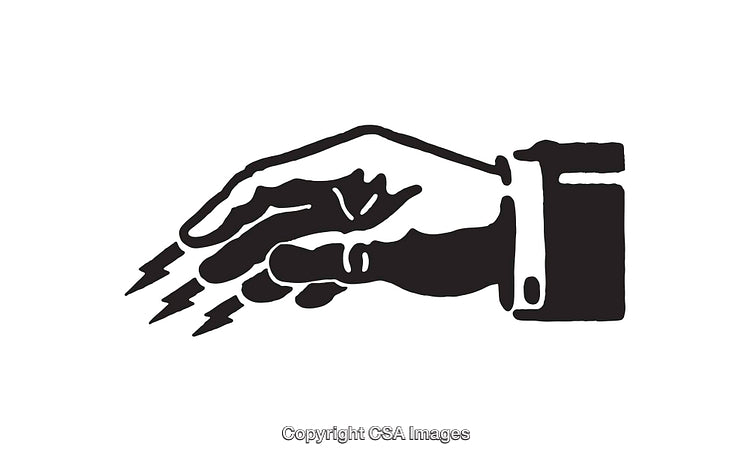 Illustration of a Hand Holding Lightning in Vintage Style