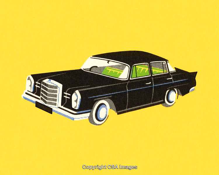 Classic Black Car Illustration Against a Bright Yellow Background