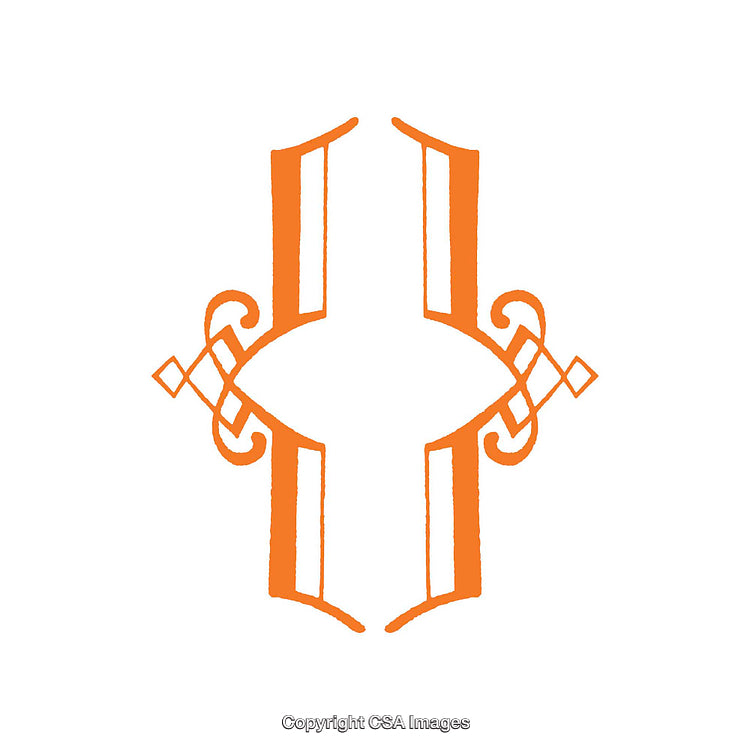 Ornamental Symmetrical Design in Orange on White Background
