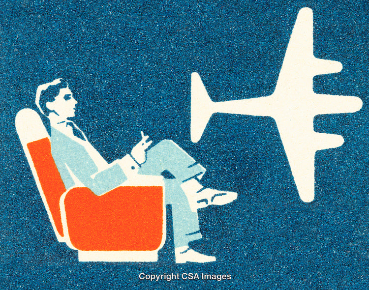 Vintage Illustration of a Man in a Plane with a Classic Artistic Style