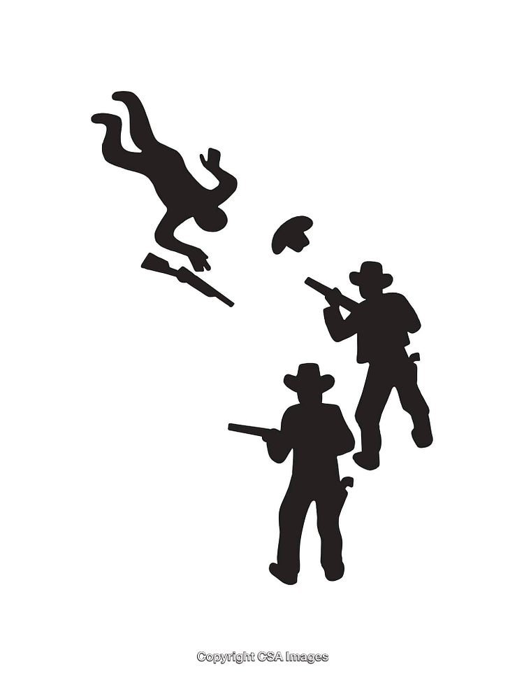 Silhouette Illustration of Cowboy Duel Scene with Falling Figure