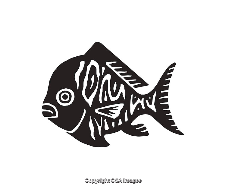 Stylized Black and White Fish Line Art Illustration