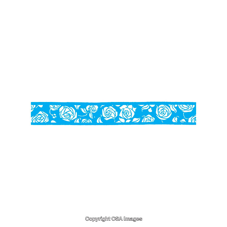 Blue Ribbon with White Floral Rose Patterned Design