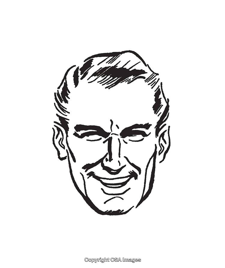 Vintage Black and White Smiling Man Line Art Illustration