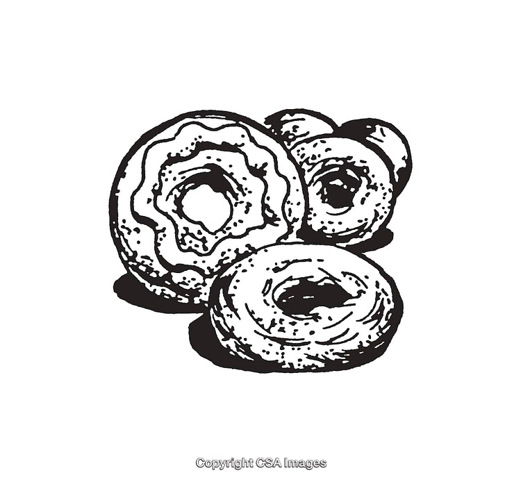 Vintage Line Art Illustration of Donuts Depicted in Bold Black-and-White