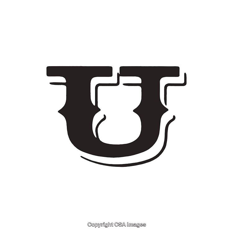 Stylized Black and White Illustration of the Letter U on White Background