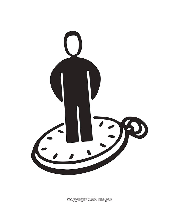 Minimalistic Icon Representation of a Person Standing on a Pocket Watch