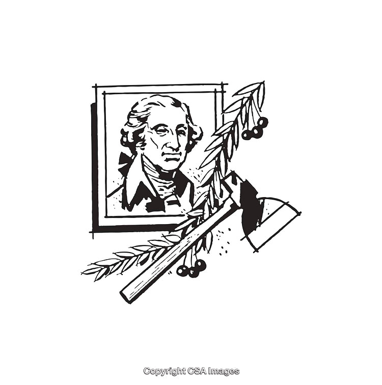 Black and White Line Art of Historical Portrait with Symbolic Elements