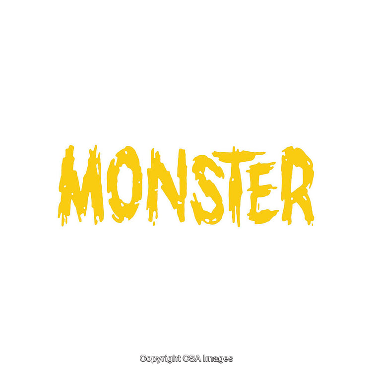 Yellow Monster Text with Grunge and Rough Style on White Background
