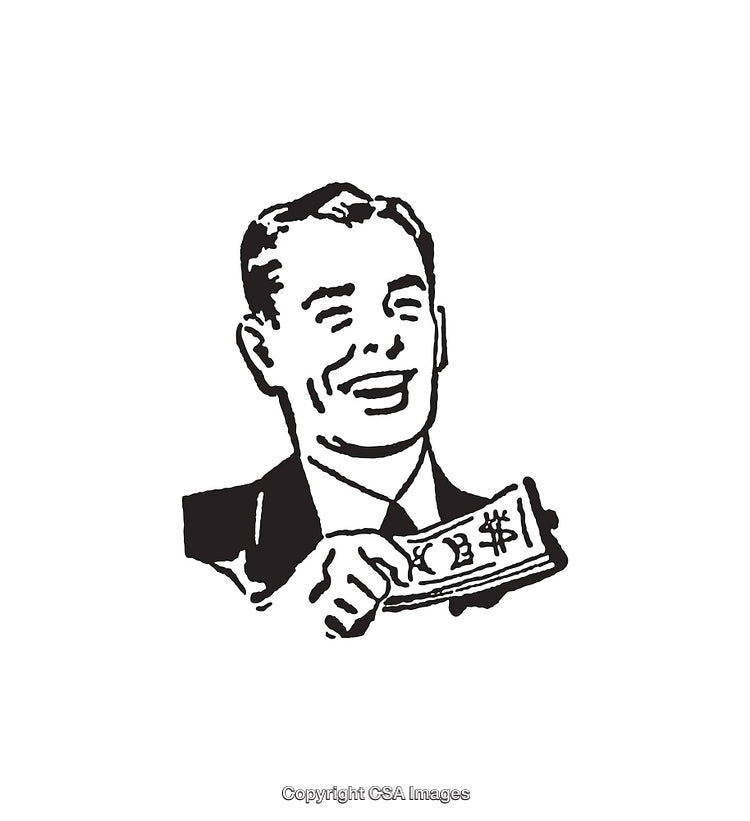 Retro Styled Man Holding Money in Black and White Illustration