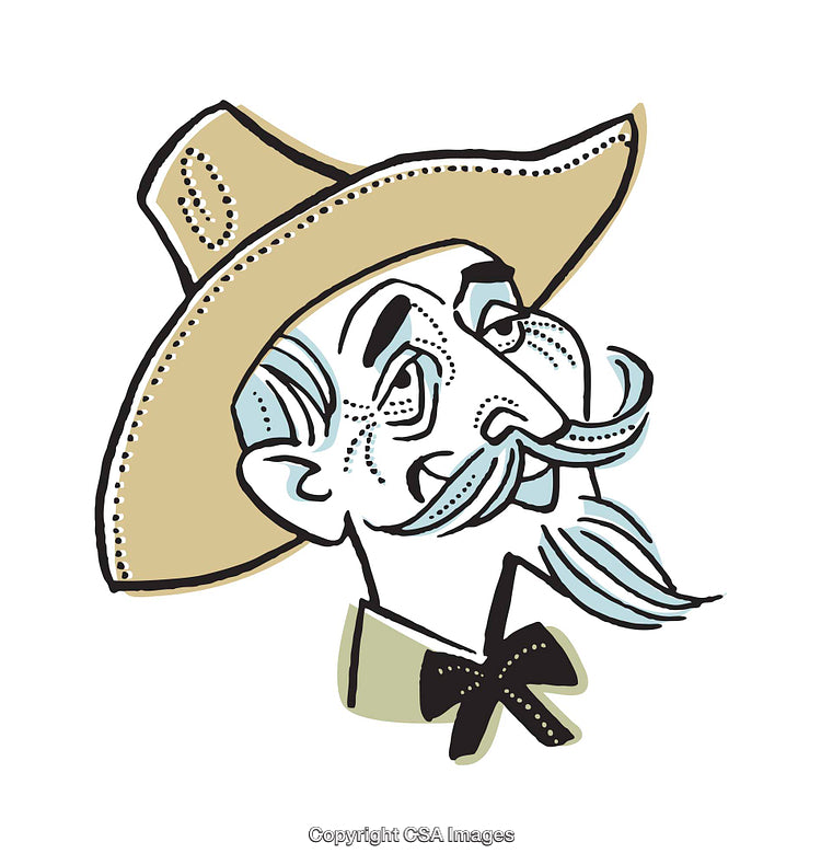 Stylized Illustration of a Cowboy With Hat and Whimsical Expression
