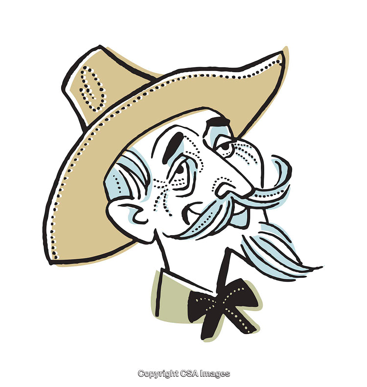 Stylized Illustration of a Cowboy With Hat and Whimsical Expression