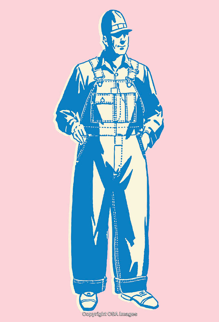 Colorful Line Art Illustration of a Worker in Overalls