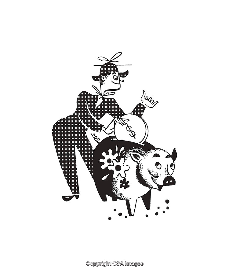 Black and White Illustration of Savings in a Piggy Bank