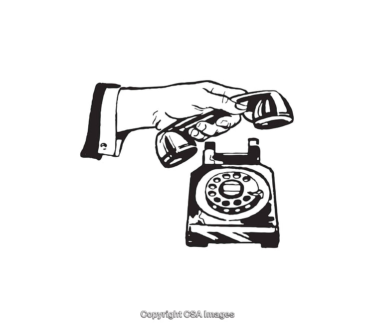 Black and White Retro Rotary Phone Line Art Illustration