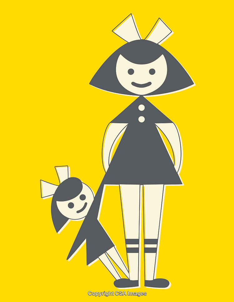 Minimalist Illustration of Two Happy Girls on a Bright Yellow Background