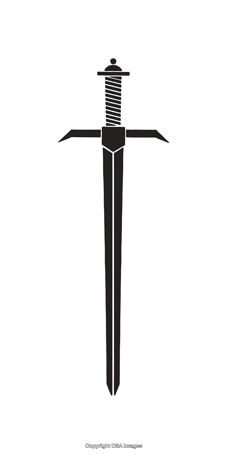 Black and White Sword Illustration with Medieval Design Line Art