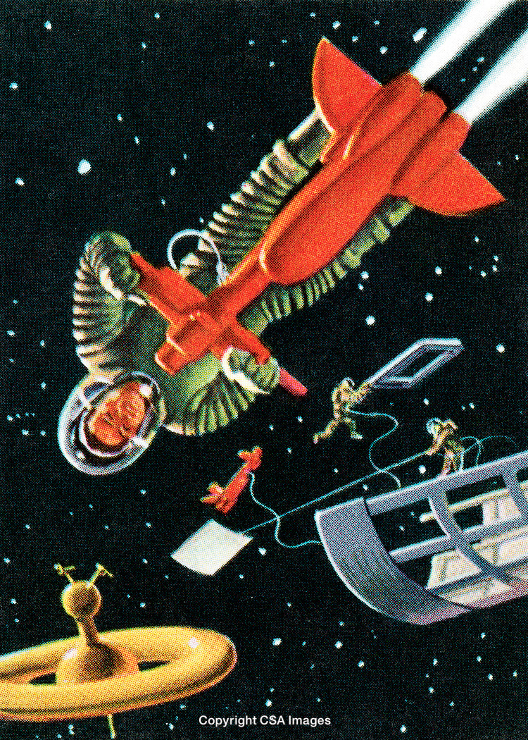 Astronauts Performing Spacewalk Near Space Station Architecture in Outer Space