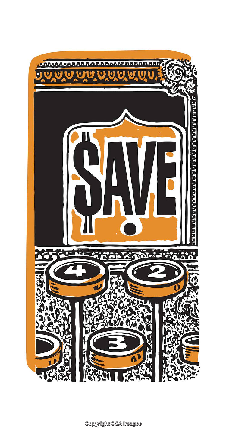Vintage Style Illustration of Retro Cash Register Buttons and Save Text
