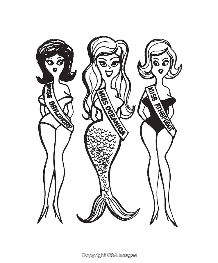 Black and White Illustrations of Three Unique Females in Contest Theme