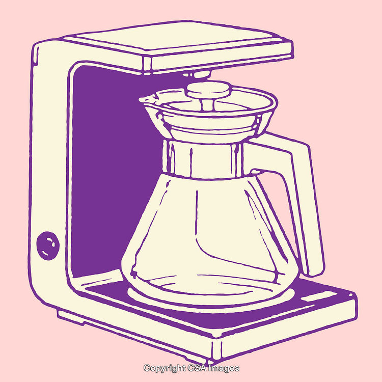 Illustrated Coffee Maker Design with Vibrant Minimalist Style in Purple and Pink