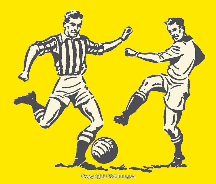 Vintage Style Illustration of Football Players Competing for the Ball