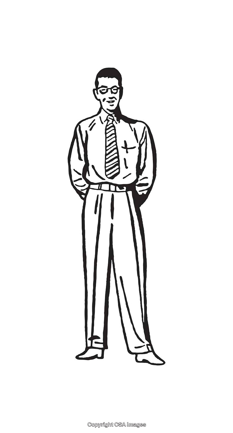 Black and White Line Drawing of a Stylish Businessman