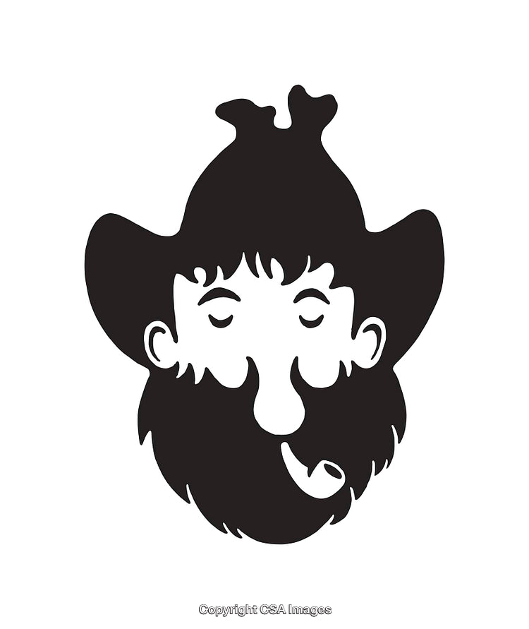 Black And White Illustration of a Bearded Man Smoking a Pipe