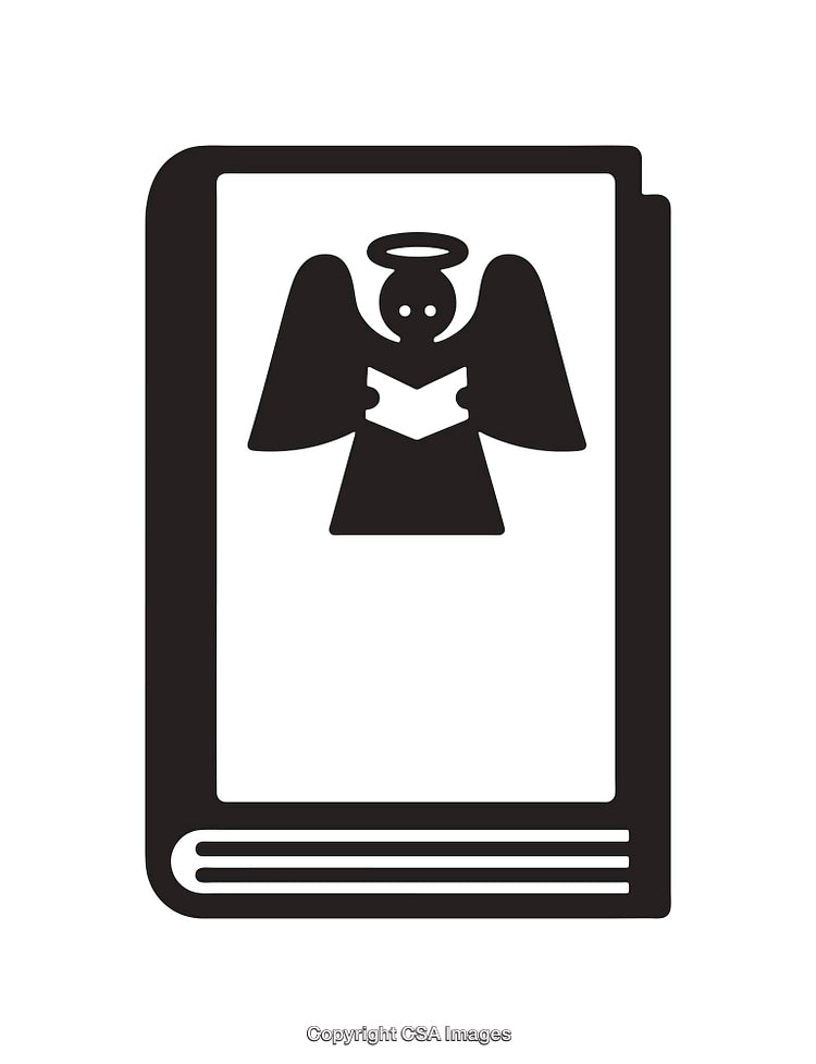 Black And White Icon of Angelic-Themed Book Cover Illustration