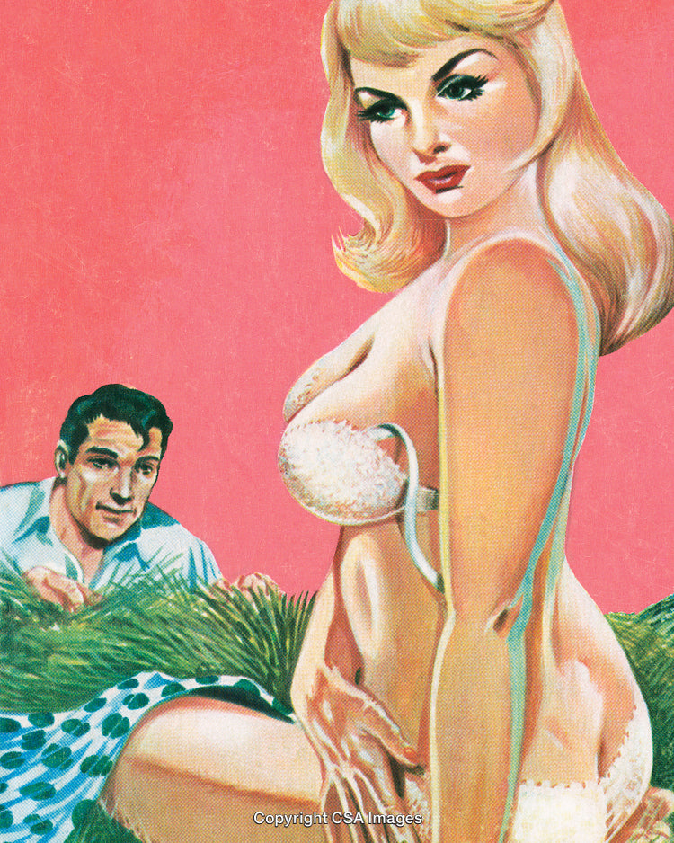 Retro Illustration of a Woman and a Man in a Dramatic Setting