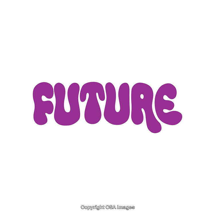 Purple Bubble Letter Text Showing the Word Future on a White Background