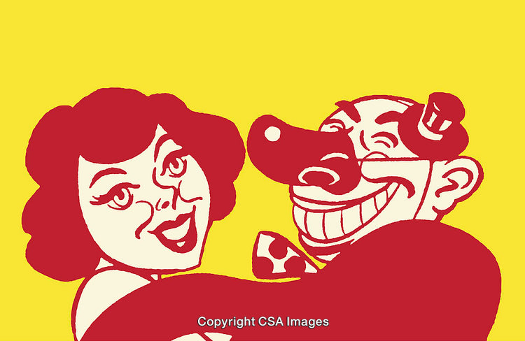 Colorful Illustration of a Smiling Cartoon Couple on Bright Yellow Background