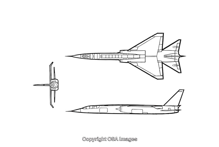 Detailed Black and White Diagrams of a Jet Aircraft Blueprint Design