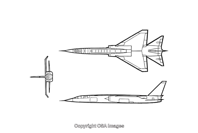 Detailed Black and White Diagrams of a Jet Aircraft Blueprint Design