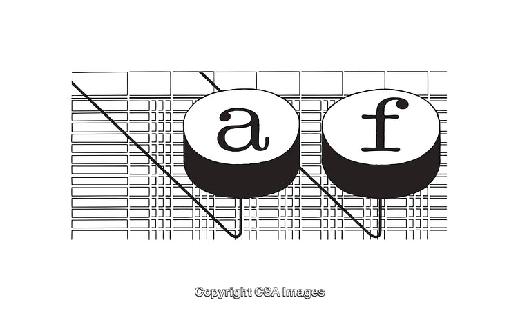 Abstract Black and White Diagram Featuring Letterforms and Geometric Elements