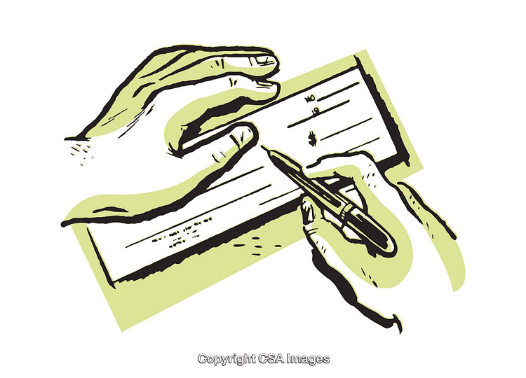 Illustration of Hands Writing on a Bank Check with a Pen