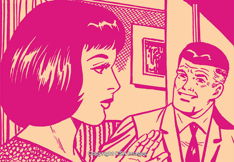 Retro Illustration of a Thoughtful Conversation Between a Man and a Woman