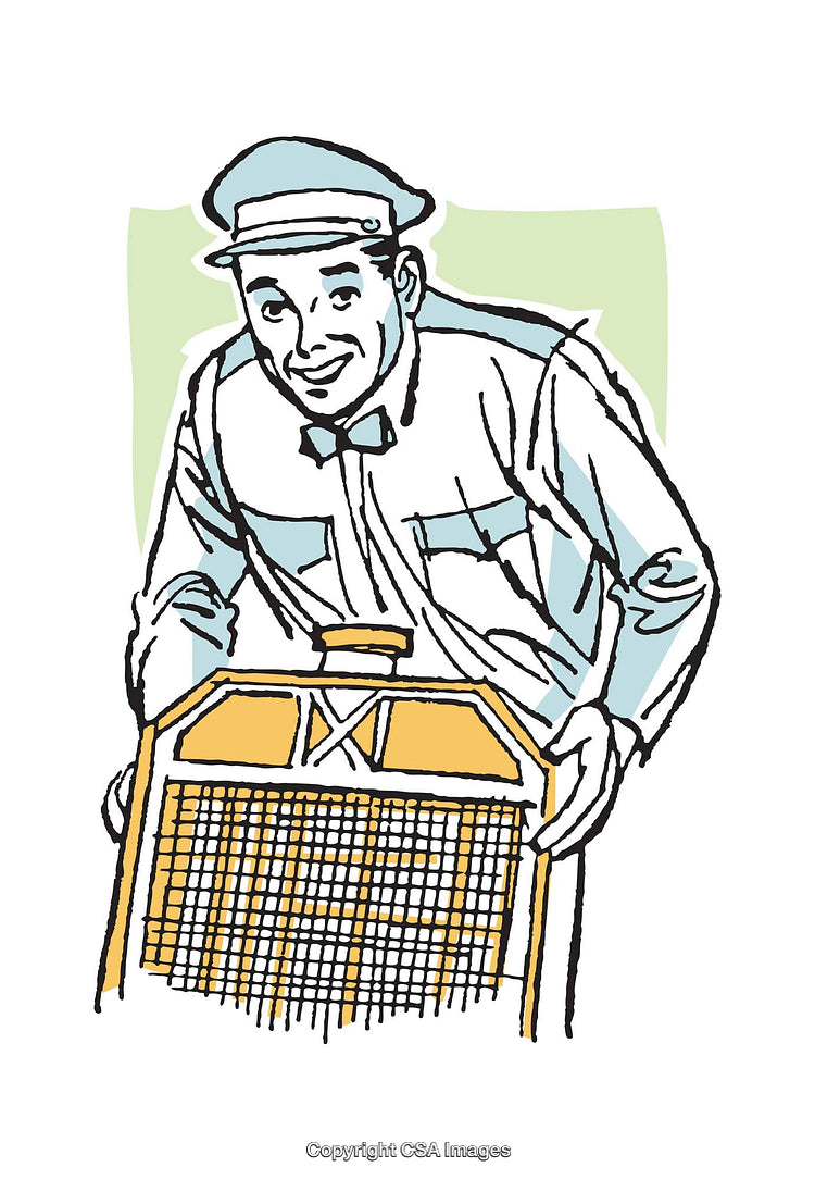 Retro Styled Illustration of a Service Worker Holding a Radiator