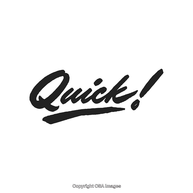 Handwritten Calligraphy of the Word 'Quick!' On White Background