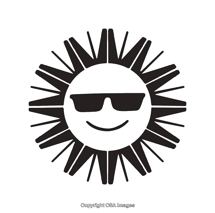 Black and White Smiling Sun Illustration Wearing Stylish Sunglasses