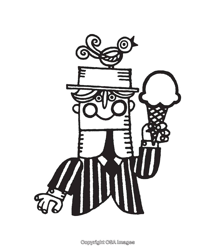 Whimsical Line Art of Man Holding Ice Cream Cone