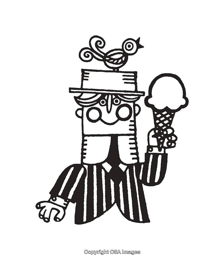 Whimsical Line Art of Man Holding Ice Cream Cone