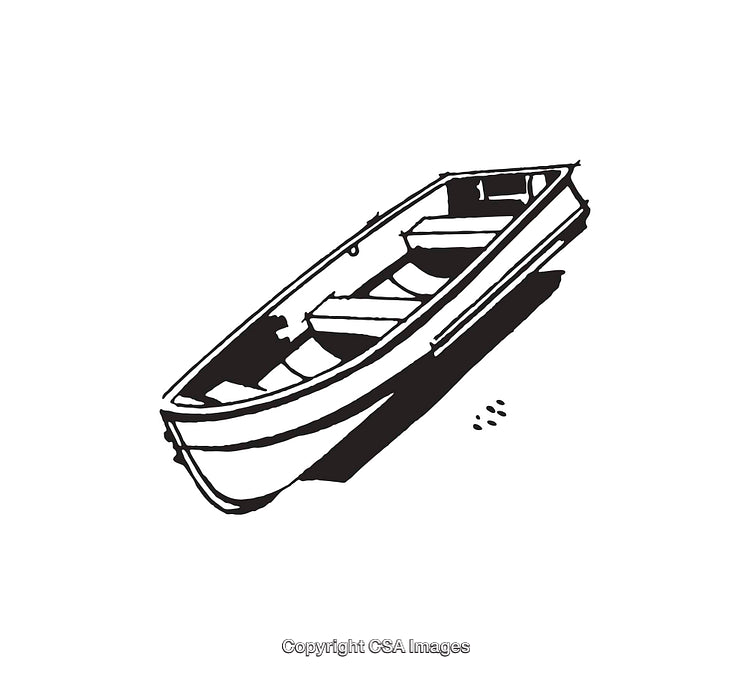Hand-Drawn Black and White Illustration of a Rowboat